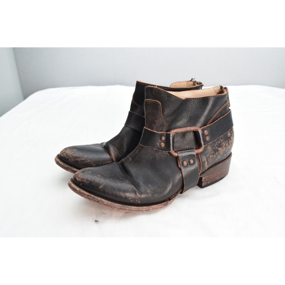 Freebird Phlow  Ankle Boots 9M Black Brown Distressed Leather Harness